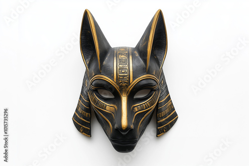 Mask of ancient Egyptian god Anubis isolated on white background.