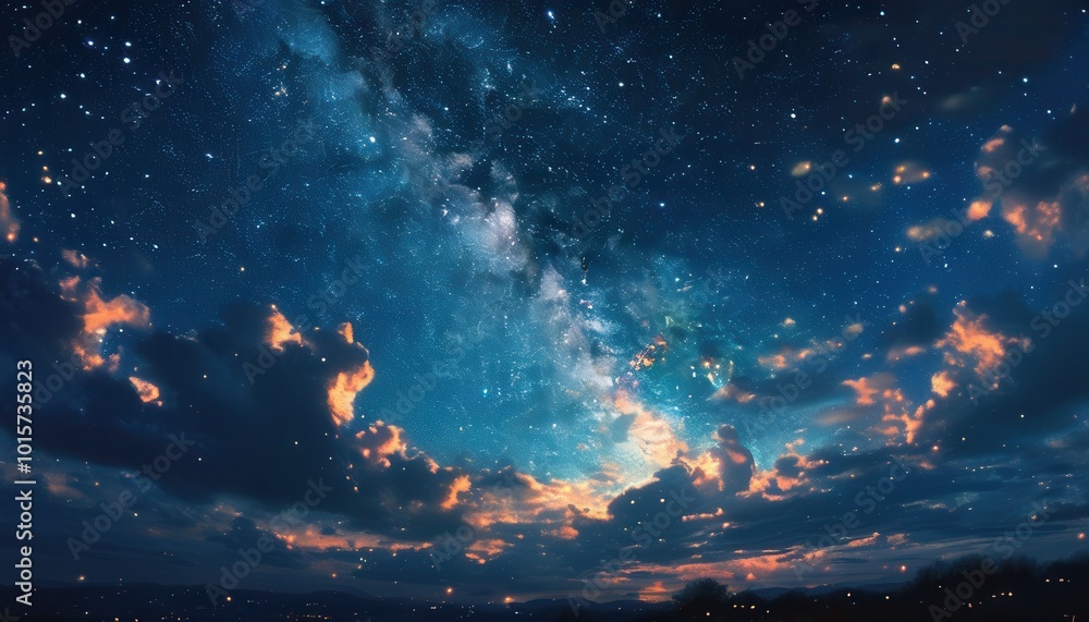 Fototapeta premium Romantic Night Sky Full of Stars and Clouds