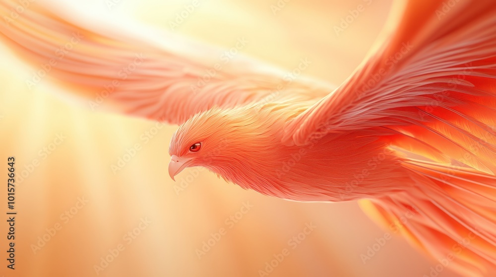 Fototapeta premium A red bird with a yellow sun in the background