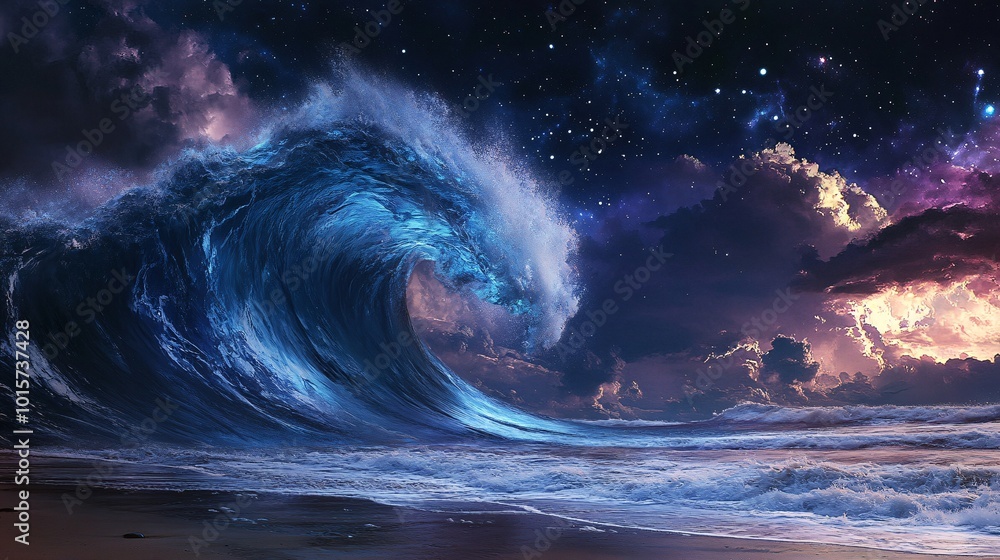 Colossal Frozen Wave Mid Crash in Dreamlike Scene