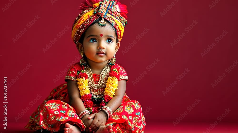 Colorful Celebration With a Young Child Dressed in Traditional Attire Generative AI Colorful Celebration With a Young Child Dressed in Traditional Attire Generative AI
