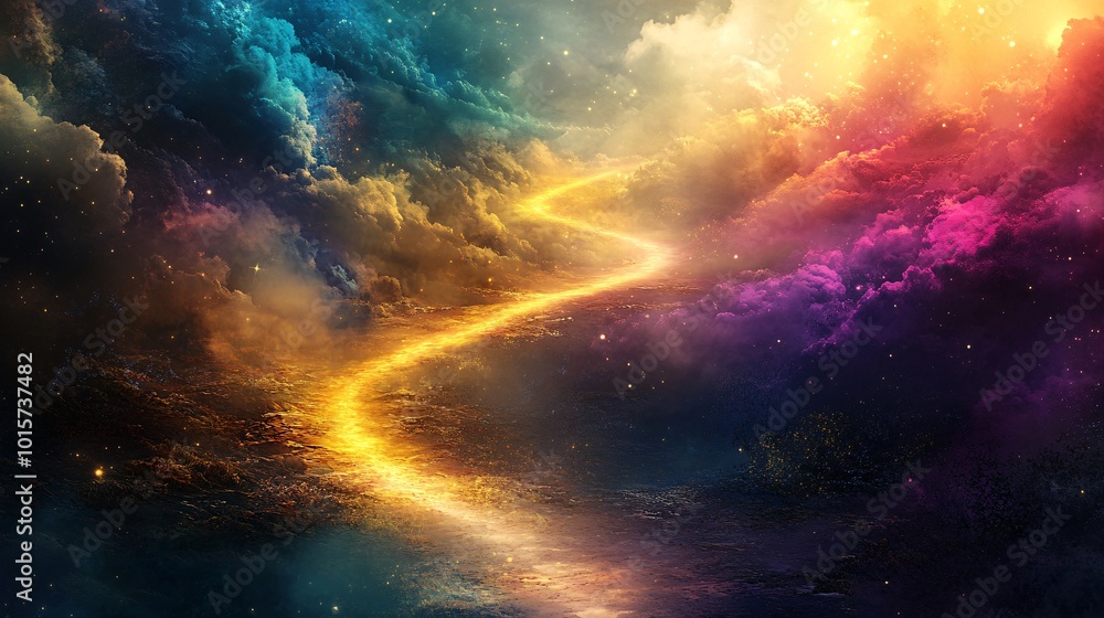 Fototapeta premium Winding Pathway of Light Through Dreamlike Landscape