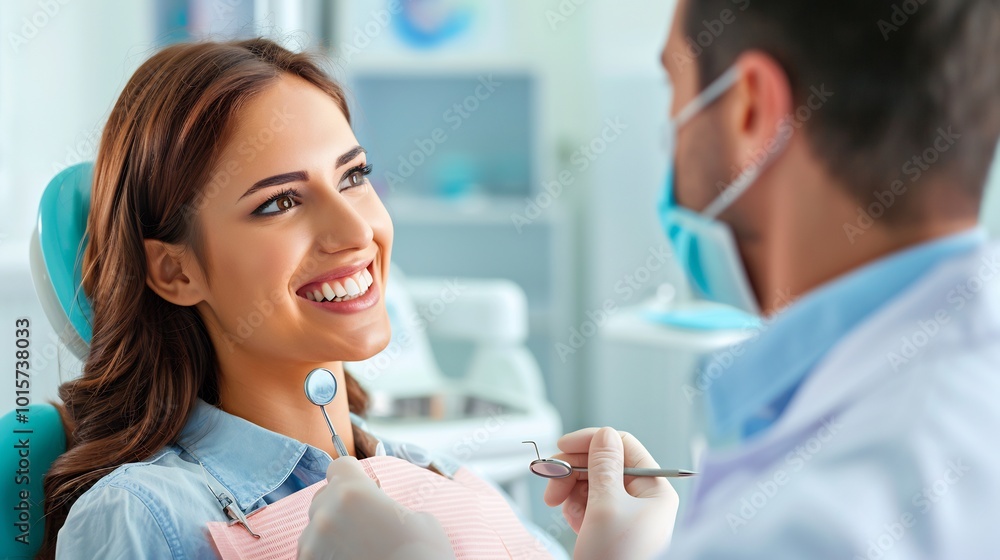 Dentist explaining the importance of regular dental visits emphasizing preventive care to maintain oral health in a friendly manner Dentist explaining the importance of regular dental visits emphasizing preventive care to maintain oral health in a friendly manner