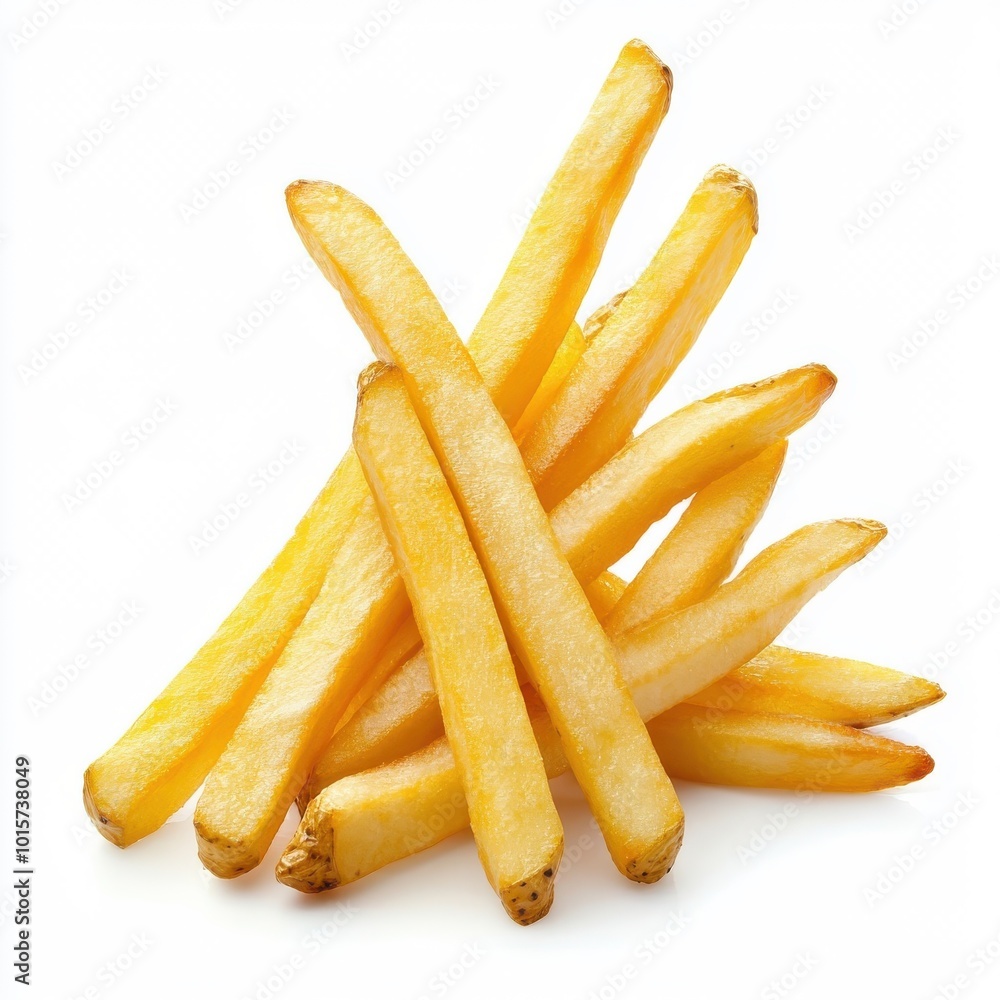 French fries isolated on a white background, showcasing their crisp texture and golden color. French fries isolated on a white background, showcasing their crisp texture and golden color.