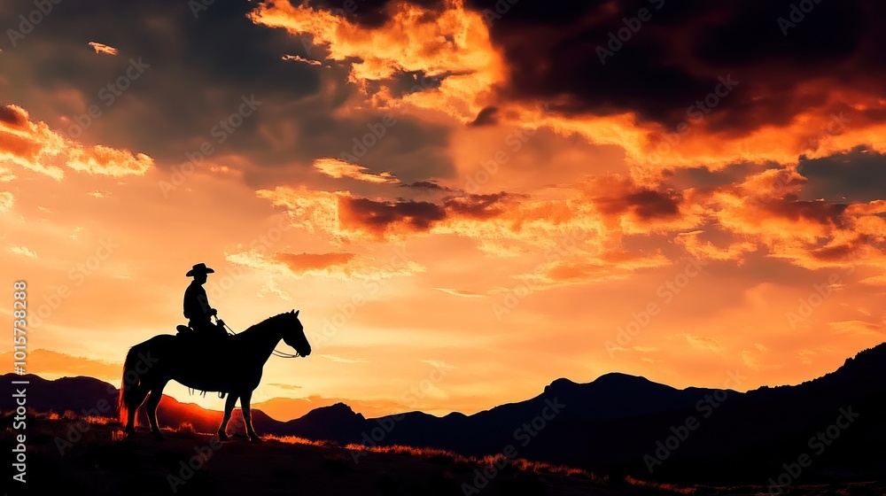 Silhouette of Cowboy Riding at Sunset Silhouette of Cowboy Riding at Sunset