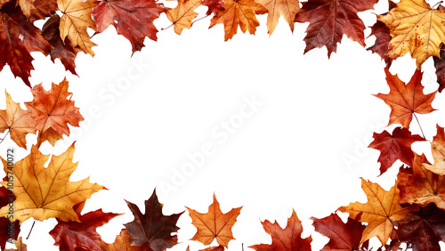 Frame of autumn leaves isolated on white background