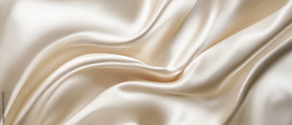 An elegant off-white silk fabric draped gracefully with a shimmering, satin-like texture. The light color and glossy finish provide a refined and minimalist background with ample space for text An elegant off-white silk fabric draped gracefully with a shimmering, satin-like texture. The light color and glossy finish provide a refined and minimalist background with ample space for text