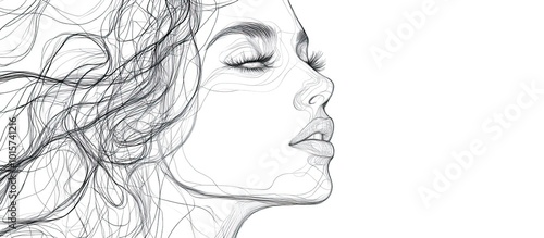 Line Art Portrait of a Woman with Closed Eyes