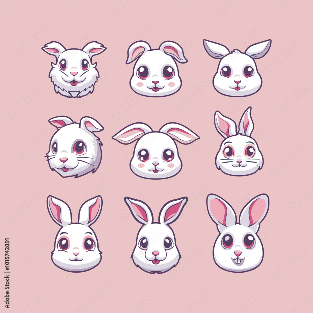 Set rabbit logo cute vector icon illustration style Set rabbit logo cute vector icon illustration style