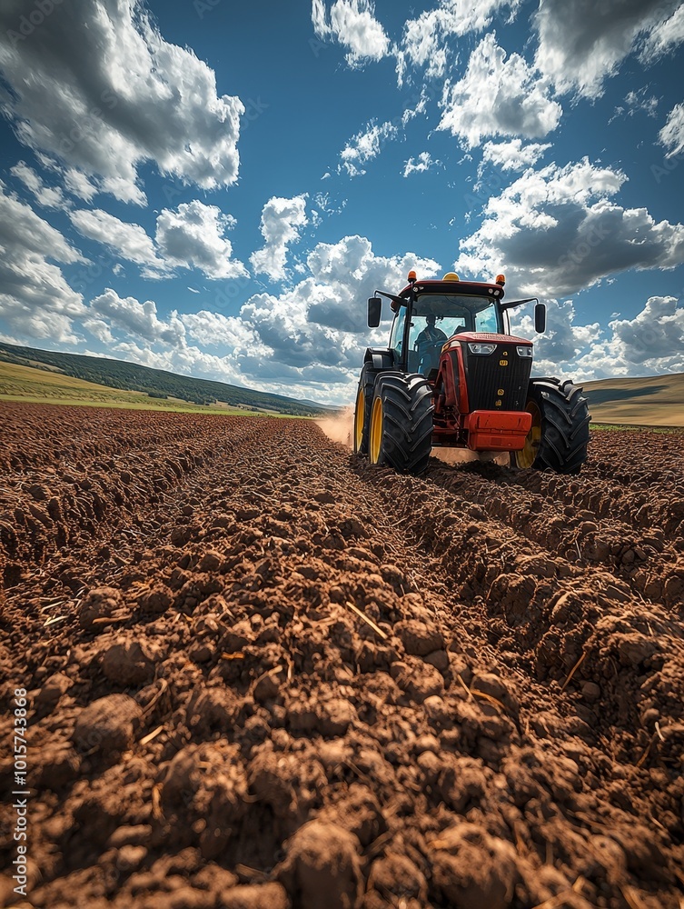 Tractor with Solar Panels Plowing a Field in Daylight Tractor with Solar Panels Plowing a Field in Daylight