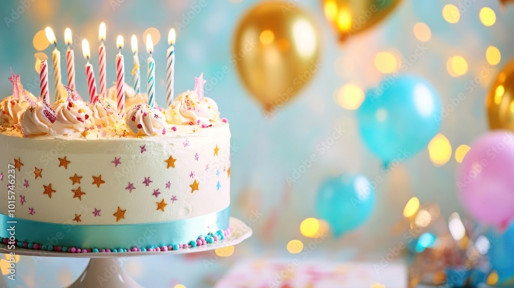 Birthday Cake with Candles and Balloons Birthday Cake with Candles and Balloons
