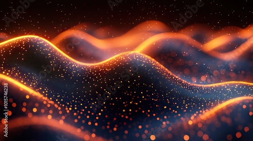 A futuristic design of glowing, dynamic wave lines, representing abstract technology and sound wave patterns.