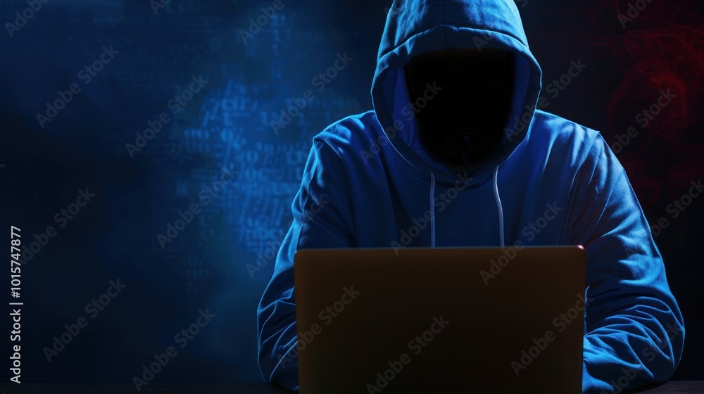 Mysterious Hacker in a Blue Hoodie Mysterious Hacker in a Blue Hoodie