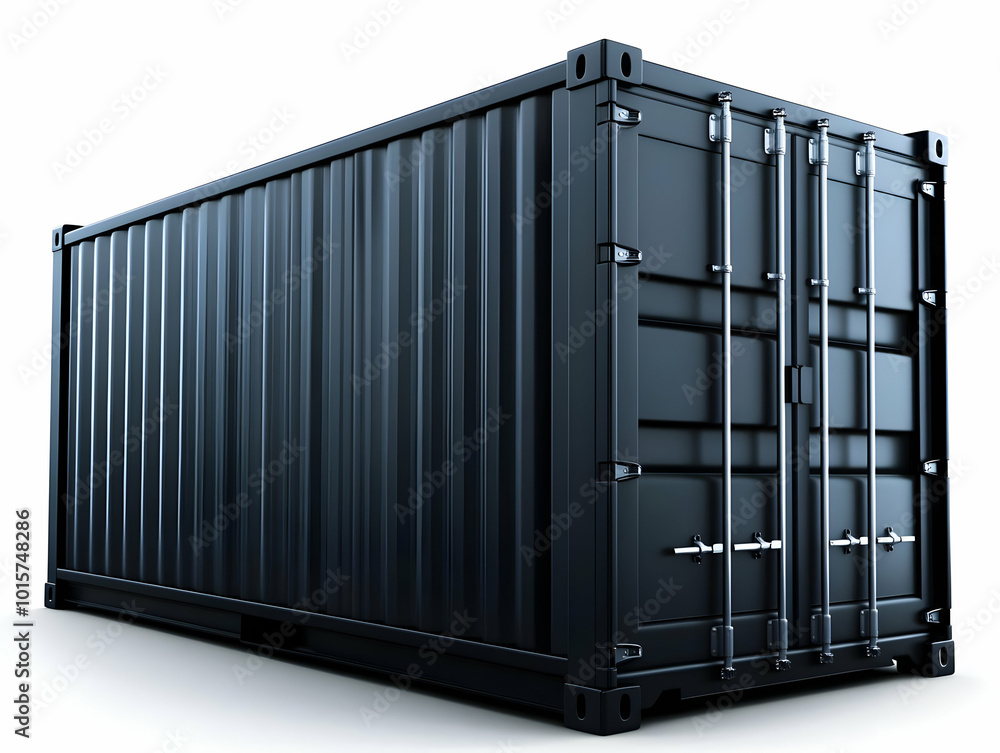 Black shipping container with steel structure, isolated on white background, ideal for transportation or storage concepts. Black shipping container with steel structure, isolated on white background, ideal for transportation or storage concepts.