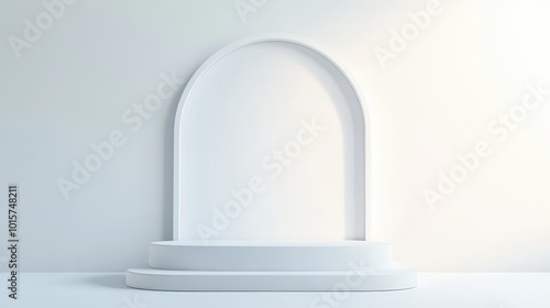 A white archway with a white pedestal in the middle