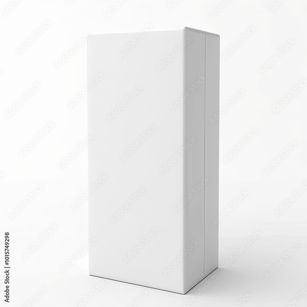White box with sharp edges, upright on plain white, subtle shadows from top-right lighting. White box with sharp edges, upright on plain white, subtle shadows from top-right lighting.