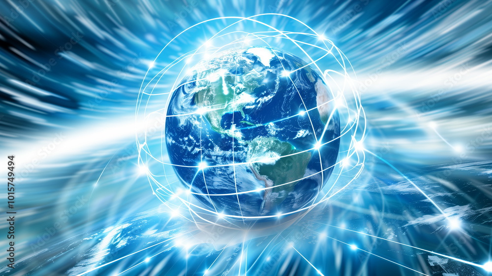 Modern global business concept featuring digital connections and network elements, representing the power of the internet and worldwide communication Modern global business concept featuring digital connections and network elements, representing the power of the internet and worldwide communication