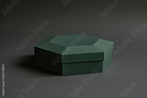 Obraz na płótnie Green pentagonal box, smooth matte finish, on dark gray, clean edges with soft diffused lighting. w salonie
