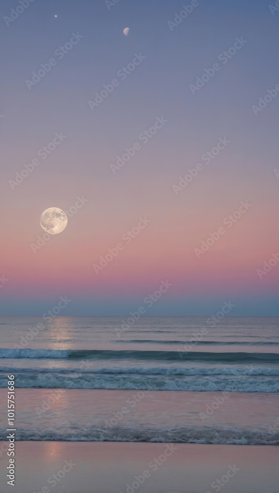 Large moon is in the sky above the ocean Large moon is in the sky above the ocean