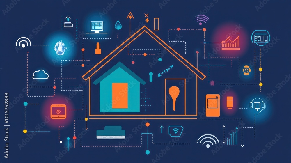 Obraz premium Smart home ecosystem: Coordinating devices and appliances to work together through seamless automation
