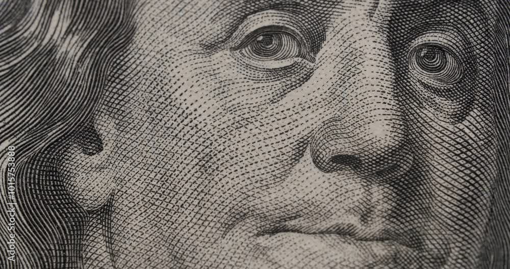 American one hundred dollar paper banknote in close up macro. 100 Dollar Cash. Hundred Dollar Closeup. 100 USD Bills. Concept Finance Business Investment Success. United States money.