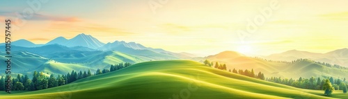 Rolling Green Hills at Sunset.