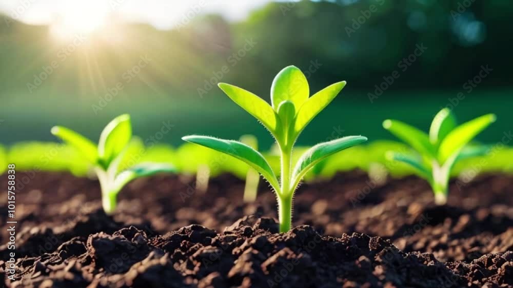 Green seedling growing from seed in the morning light, agriculture concept, developing plant, Young plant with a ground backdrop Green seedling growing from seed in the morning light, agriculture concept, developing plant, Young plant with a ground backdrop