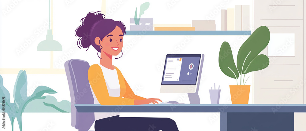 Customer support specialist resolving client inquiries using chat software in a modern tech office. Customer support specialist resolving client inquiries using chat software in a modern tech office.