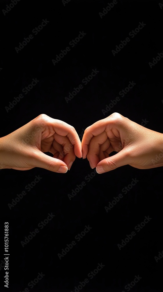 Hands Forming Heart Shape on Black Background Symbolizing Love and Unity in Minimalist Style Hands Forming Heart Shape on Black Background Symbolizing Love and Unity in Minimalist Style