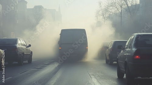 Cars Driving Through Foggy City Street