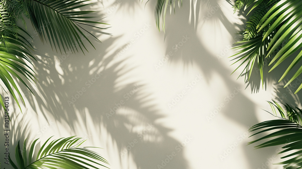 3D rendering of palm leaf shadows on a light wall 3D rendering of palm leaf shadows on a light wall