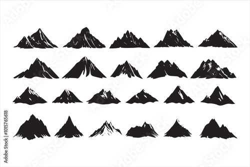 A set collection of mountain silhouette illustrations