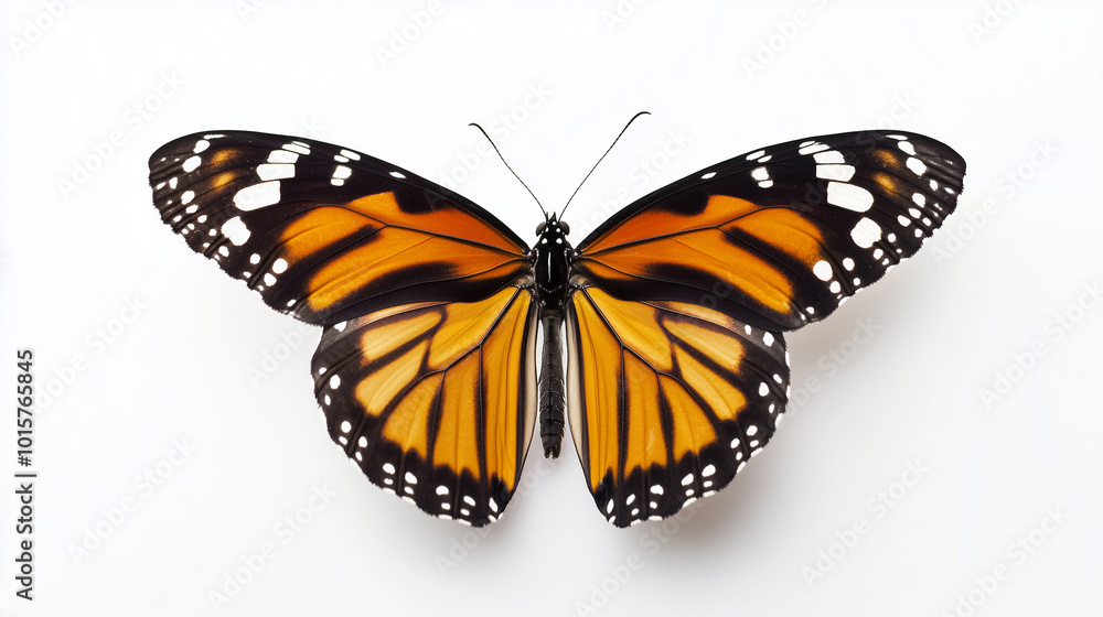 a magnificent monarch butterfly with its iconic orange and black wings, elegantly displayed against a pure white background. a magnificent monarch butterfly with its iconic orange and black wings, elegantly displayed against a pure white background.