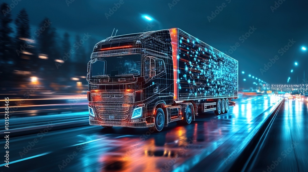 Fototapeta premium Truck shipping cargo digital wireframe technology 