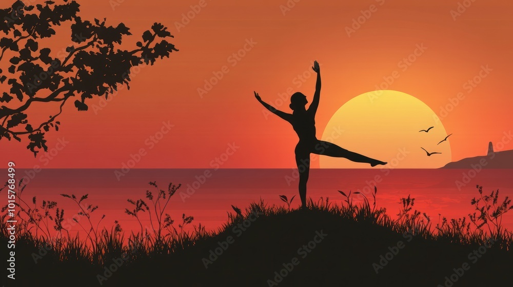 Sunset Silhouette of a Woman Dancing Sunset Silhouette of a Woman Dancing