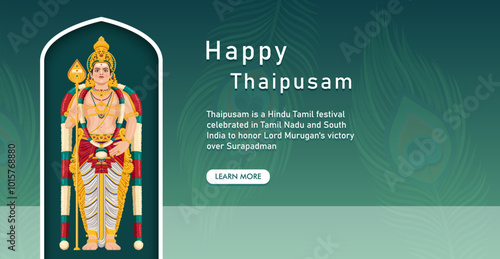 Thaipusam banner concept, with Lord Murugan, Indian Tamil god of war.