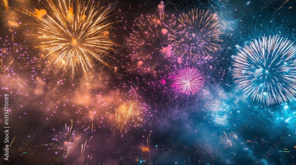 Fototapeta premium Fireworks Display in the Night Sky