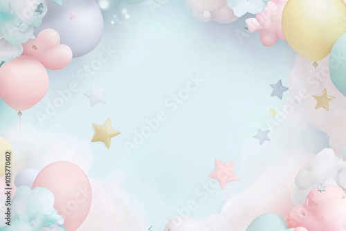 A whimsical poster design in gentle pastels, ideal for sharing baby milestones or announcements with a customizable text area.