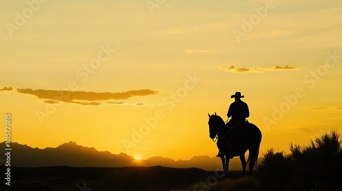 Silhouette of a Cowboy on Horseback at Sunset