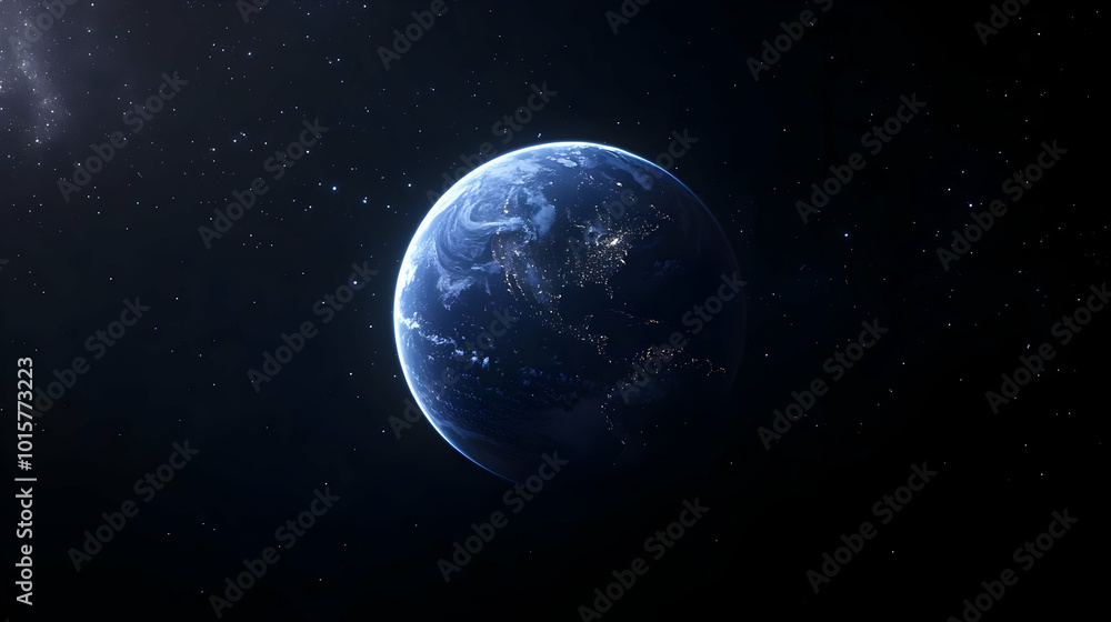 A Realistic 3D Render of Earth in Space with Stars and a Milky Way Galaxy in the Background A Realistic 3D Render of Earth in Space with Stars and a Milky Way Galaxy in the Background