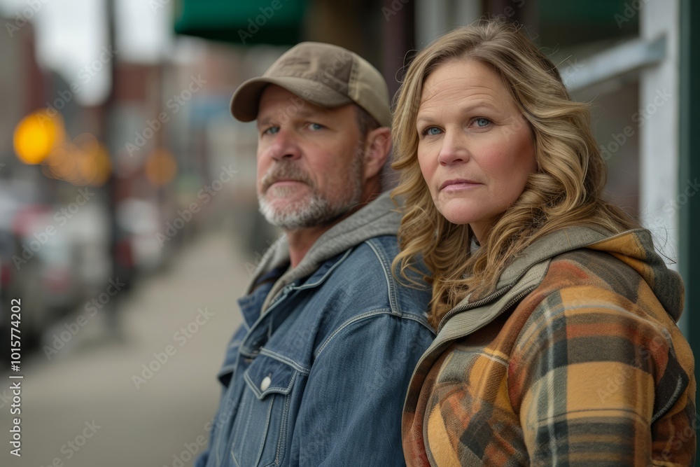 Portrait of a middle-aged couple on a city street. Portrait of a middle-aged couple on a city street.