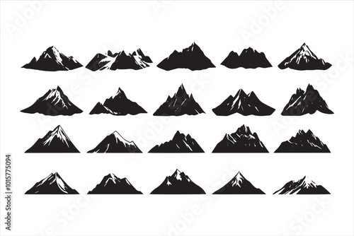 A set collection of mountain silhouette illustrations