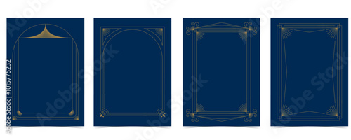 Vintage deco frame on dark blue backgronud. Abstract decoration template for a4 vertical design