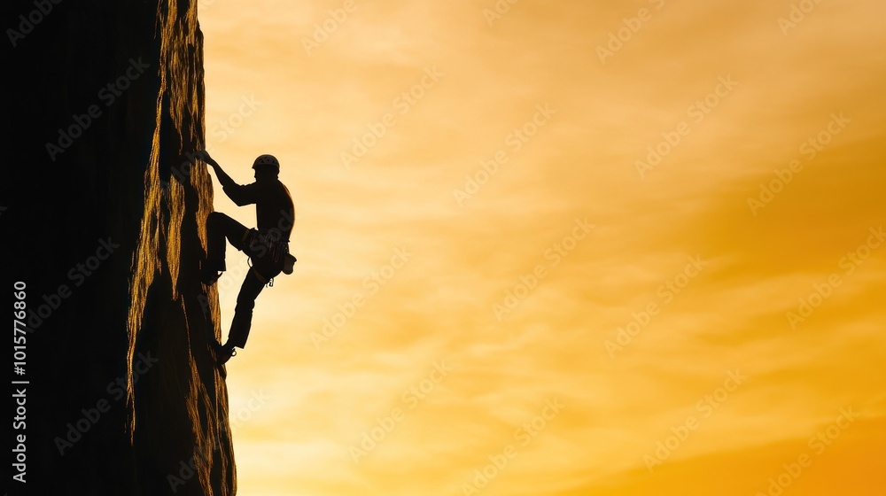 Silhouette of a Climber Ascending a Rock Face at Sunset Silhouette of a Climber Ascending a Rock Face at Sunset
