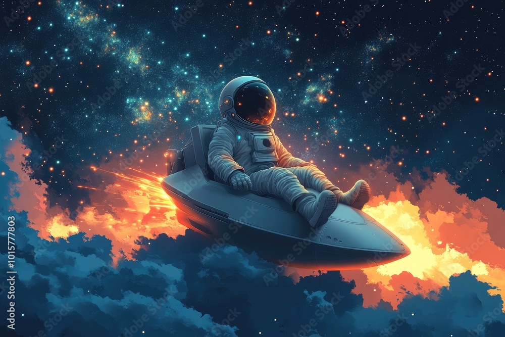 Astronaut in a UFO Against a Starry Background Astronaut in a UFO Against a Starry Background
