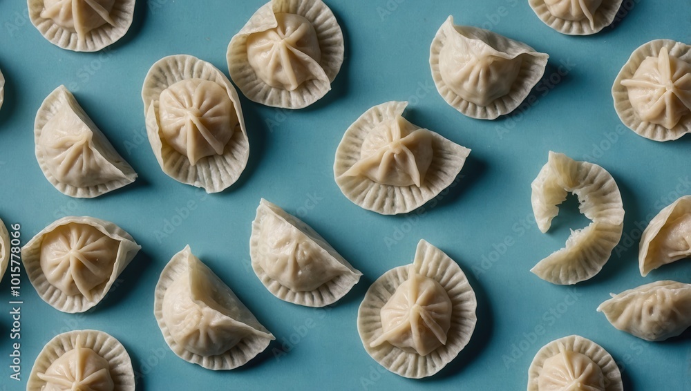 Golden wontons arranged in circular pattern, garnished and fried to perfection Golden wontons arranged in circular pattern, garnished and fried to perfection