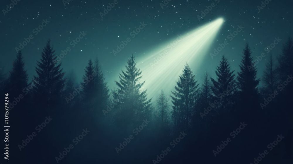 Naklejka premium Soft Light Beam Breaking Through Night Sky