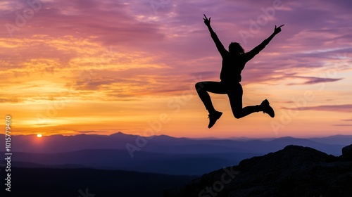 Wallpaper Mural Silhouette of a Woman Jumping at Sunrise over Mountains Torontodigital.ca