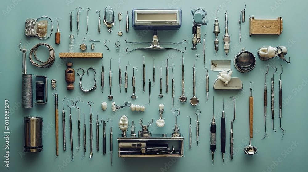 Obraz premium Aesthetic arrangement of dental tools and equipment 