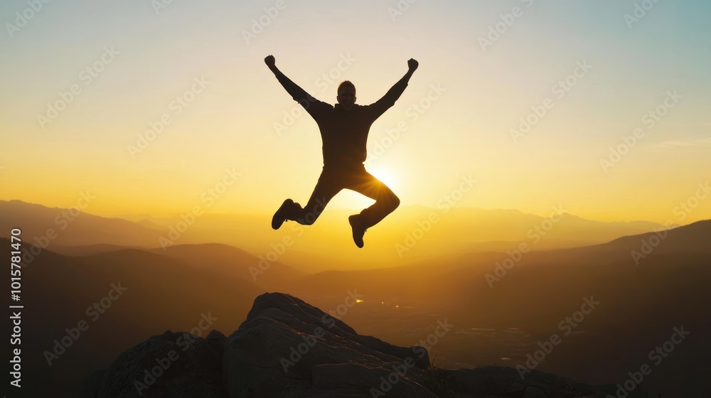 Man Jumping in Mountain Sunset Man Jumping in Mountain Sunset